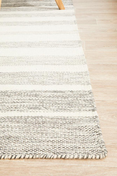 Erika Scandi Grey Striped Flatweave Wool Rug